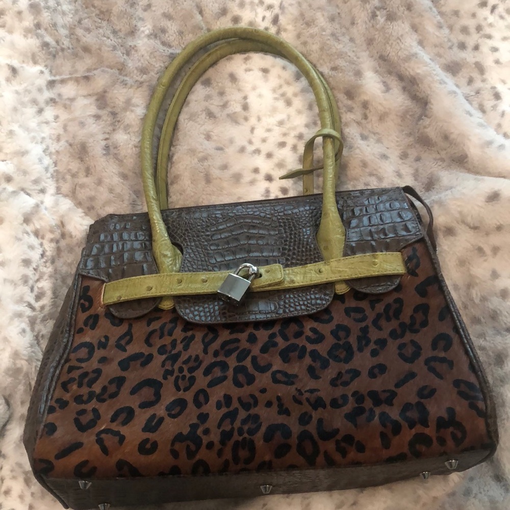 Cleo and Patek calf hair leopard print handbag